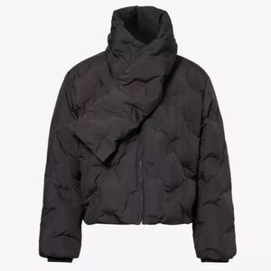 Daily Paper Ayan Monogram Wrap Collar Shell Down Puffer Jacket Coat Black NWT M‎